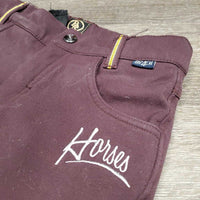 JUNIORS Hvy Full Sticky Seat Breeches, adj waist *PULLED out elastic, gc, hairy, pilly, snags, faded, rubs, pilly