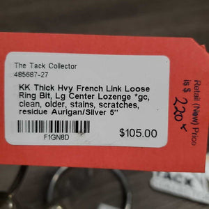 Thick Hvy French Link Loose Ring Bit, Lg Center Lozenge *gc, clean, older, stains, scratches, residue