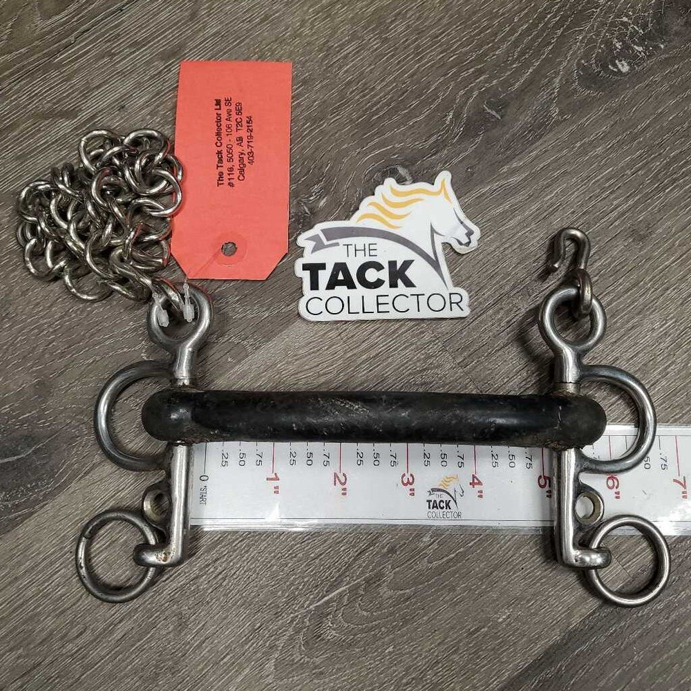SS Curved Hard Rubber Pelham, Chain *gc/fair, v.dirty, residue, chewed, peeling edges?
