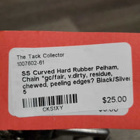 SS Curved Hard Rubber Pelham, Chain *gc/fair, v.dirty, residue, chewed, peeling edges?
