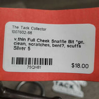 v.thin Full Cheek Snaffle Bit *gc, clean, scratches, bent?, scuffs
