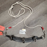 Leather Over Check Crown Piece, buckle on bridle attachment, Over Check Ropes *gc, older, stiff, mnr scrapes & rubs, taped, stains
