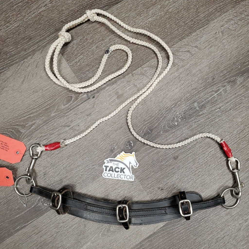Leather Over Check Crown Piece, buckle on bridle attachment, Over Check Ropes *gc, older, stiff, mnr scrapes & rubs, taped, stains