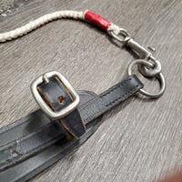 Leather Over Check Crown Piece, buckle on bridle attachment, Over Check Ropes *gc, older, stiff, mnr scrapes & rubs, taped, stains
