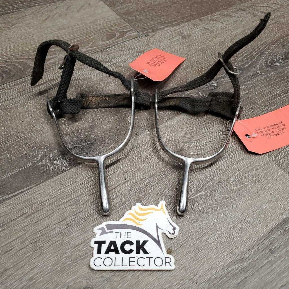 Dressage Spurs, Thick Braided Spur Straps *gc, clean, residue, scratches, straps: fair, dirty, frayed, faded, rust
