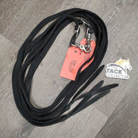 Narrow Braided Nylon Western Split Reins, Snaps, Conway Buckles, leather flappers *vgc, mnr hair, dirt & rubs, clean, frayed edges, oxidized
