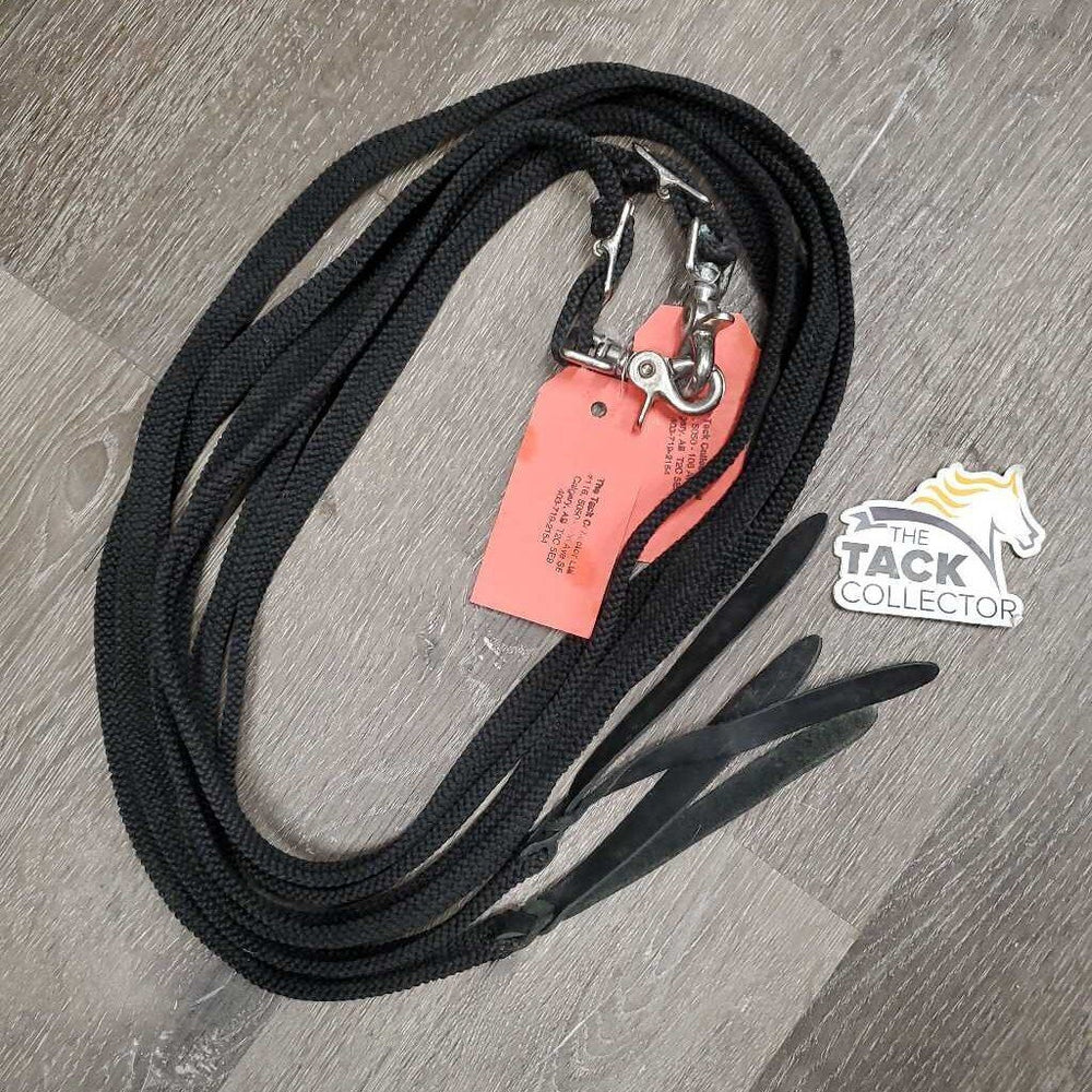 Narrow Braided Nylon Western Split Reins, Snaps, Conway Buckles, leather flappers *vgc, mnr hair, dirt & rubs, clean, frayed edges, oxidized
