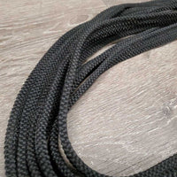 Narrow Braided Nylon Western Split Reins, Snaps, Conway Buckles, leather flappers *vgc, mnr hair, dirt & rubs, clean, frayed edges, oxidized
