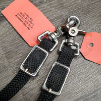 Narrow Braided Nylon Western Split Reins, Snaps, Conway Buckles, leather flappers *vgc, mnr hair, dirt & rubs, clean, frayed edges, oxidized
