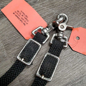 Narrow Braided Nylon Western Split Reins, Snaps, Conway Buckles, leather flappers *vgc, mnr hair, dirt & rubs, clean, frayed edges, oxidized