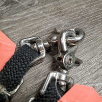 Narrow Braided Nylon Western Split Reins, Snaps, Conway Buckles, leather flappers *vgc, mnr hair, dirt & rubs, clean, frayed edges, oxidized
