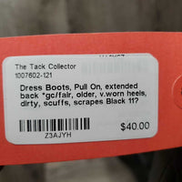 Dress Boots, Pull On, extended back *gc/fair, older, v.worn heels, dirty, scuffs, scrapes