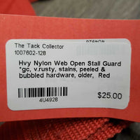 Hvy Nylon Web Open Stall Guard *gc, v.rusty, stains, peeled & bubbled hardware, older
