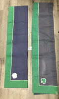 Horse Show Stall Curtain Set: 2 Valances, 3 Panels: 1 sm, 2 Lg, Hvy Carry Bag *gc/fair, older, v.faded, iron on patches, residue
