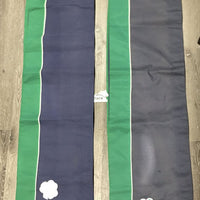 Horse Show Stall Curtain Set: 2 Valances, 3 Panels: 1 sm, 2 Lg, Hvy Carry Bag *gc/fair, older, v.faded, iron on patches, residue