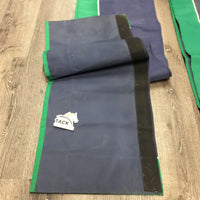 Horse Show Stall Curtain Set: 2 Valances, 3 Panels: 1 sm, 2 Lg, Hvy Carry Bag *gc/fair, older, v.faded, iron on patches, residue
