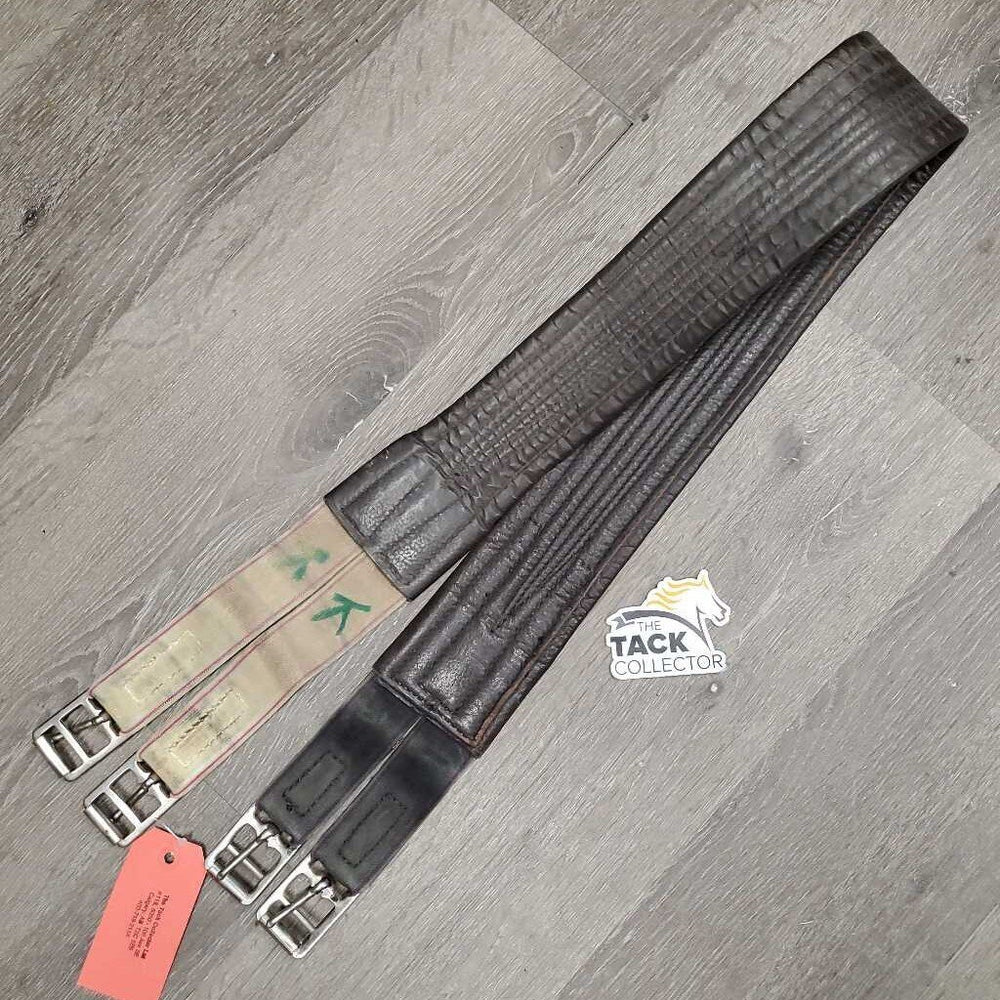Soft Leather Girth, 2x Els *gc/fair, older, mismatched els, marker, dirt, rough string, v.creased