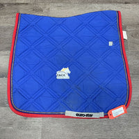 Quilt Dressage Saddle Pad, 2x piping *gc, mnr dirt, stains, hair, pills, rubbed frayed piping, cut tabs
