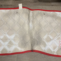 Quilt Dressage Saddle Pad, 2x piping *gc, mnr dirt, stains, hair, pills, rubbed frayed piping, cut tabs
