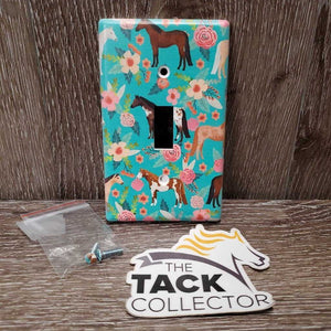 Plastic Outlet Cover, 2 screws "Horses & Flowers" *xc, faded edges