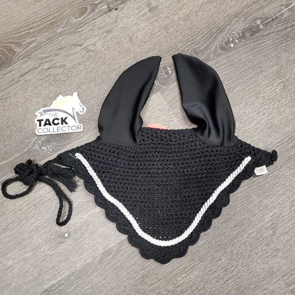 Crochet Fly Veil Ear Bonnet, piping, string *like new