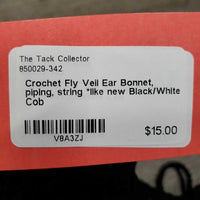 Crochet Fly Veil Ear Bonnet, piping, string *like new
