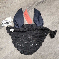 Crochet Fly Veil Ear Bonnet, piping, string *like new, loose threads
