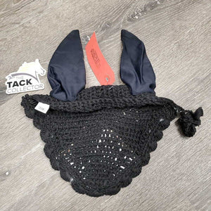 Crochet Fly Veil Ear Bonnet, piping, string *like new, loose threads