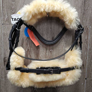 Monocrown Rsd/Padded Dressage Bridle, Fleece Lined, Rubber Web Reins *lik enew