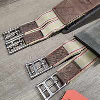 Nylon Web & Neoprene velcro Lined Girth, x2 els, D Ring *gc/fair, dirty, stains, frayed edges & elastic, faded
