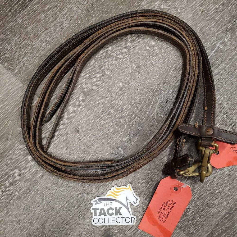 Thin Western Split Reins, snaps *gc/fair, cracked, v.dry, v.stiff, sfcreaped edges