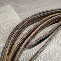 Thin Western Split Reins, snaps *gc/fair, cracked, v.dry, v.stiff, sfcreaped edges
