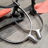Pr POW Spurs, Braided Nylon Cord Spur Straps *1 BENT, gc, clean, scratches straps: *fair, rus, dirtyy, film
