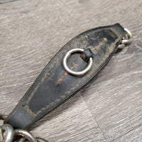 SS Med Jointed Pelham, Rotating Center, Leather Curb Strap *vgc, dirty, film, scratches
