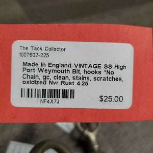 VINTAGE SS High Port Weymouth Bit, hooks *No Chain, gc, clean, stains, scratches, oxidized
