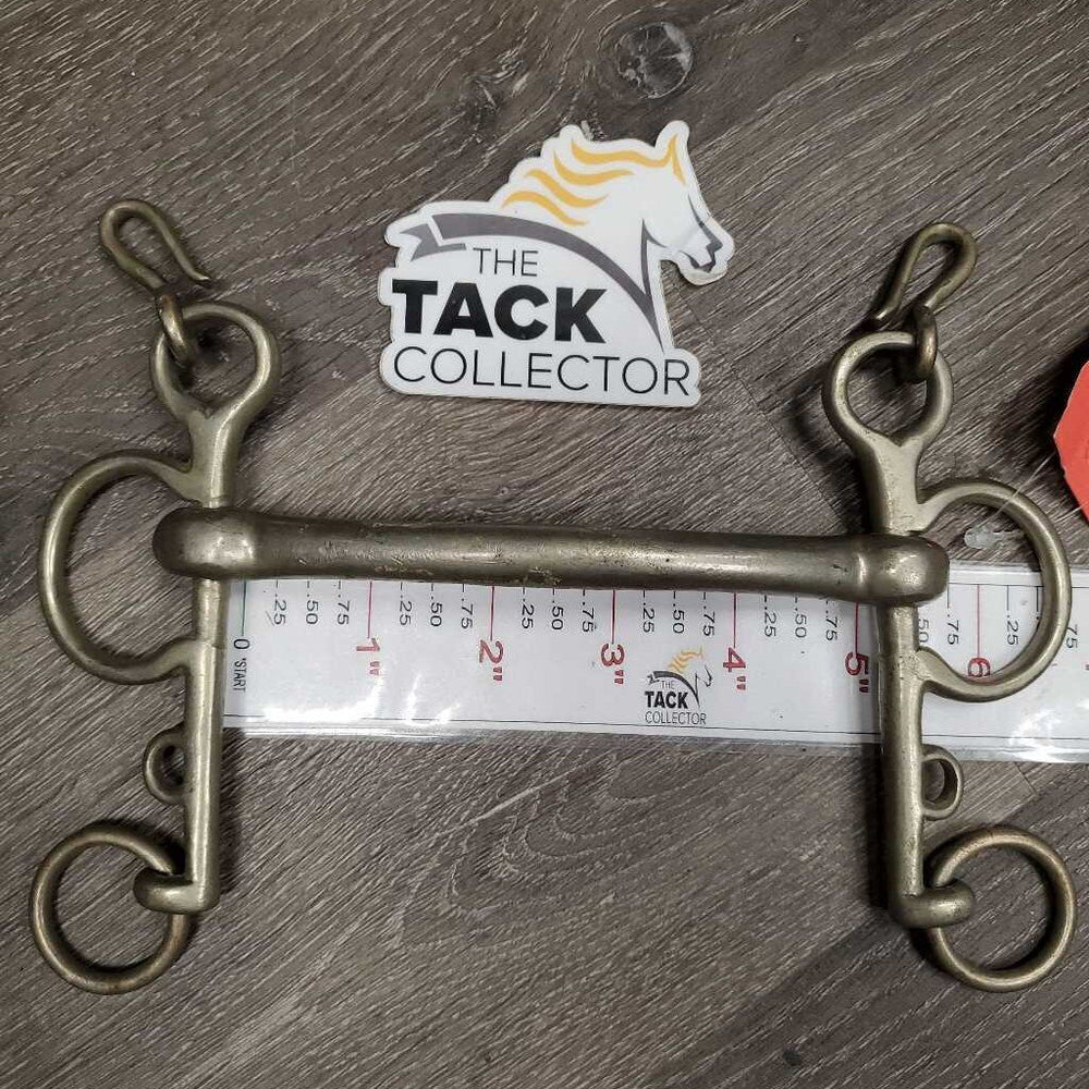 VINTAGE Solid Nickel SS Curved Mullen Mouth Pelham, hooks *no chain, gc, older, stains, scrapes, rubs, residue