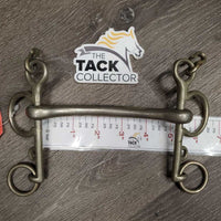 VINTAGE Solid Nickel SS Curved Mullen Mouth Pelham, hooks *no chain, gc, older, stains, scrapes, rubs, residue
