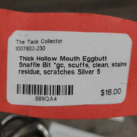Thick Hollow Mouth Eggbutt Snaffle Bit *gc, scuffs, clean, stains, residue, scratches
