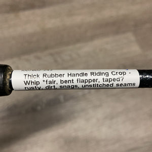 Thick Rubber Handle Riding Crop - Whip *fair, bent flapper, taped? rusty, dirt, snags, unstitched seams