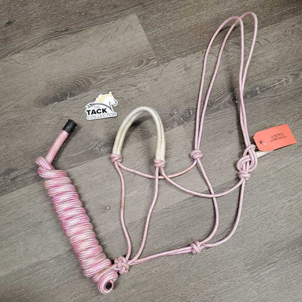 Stiff Narrow Nylon Rope Halter, attached Lead Rope *vgc, mnr dirt & stains