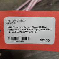 Stiff Narrow Nylon Rope Halter, attached Lead Rope *vgc, mnr dirt & stains
