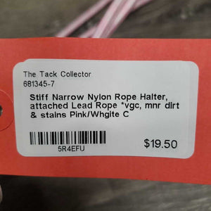Stiff Narrow Nylon Rope Halter, attached Lead Rope *vgc, mnr dirt & stains