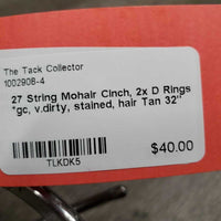 27 String Mohair Cinch, 2x D Rings *gc, v.dirty, stained, hair
