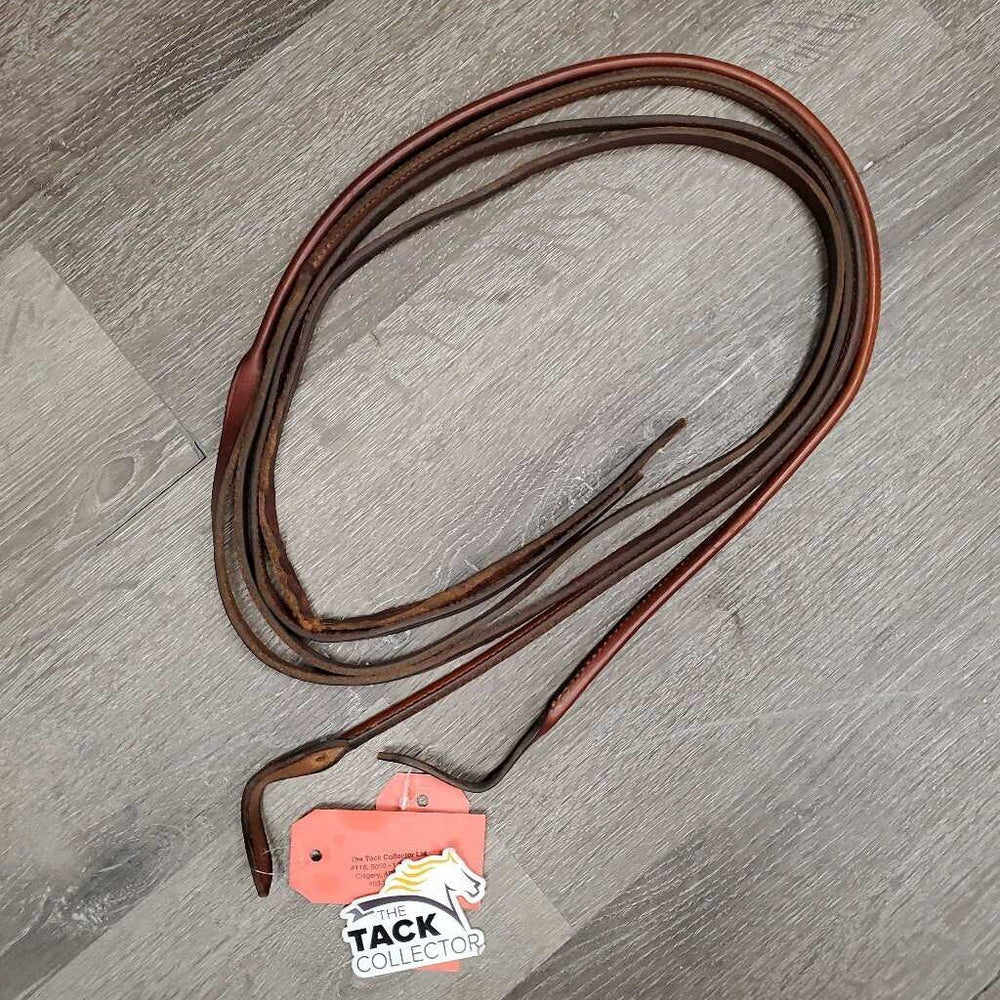 Soft Narrow Rolled Western Split Reins *No Rivets, xc/fair, clean, chewed/torn end