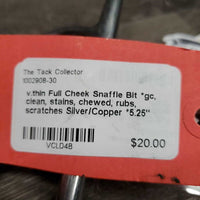 v.thin Full Cheek Snaffle Bit *gc, clean, stains, chewed, rubs, scratches
