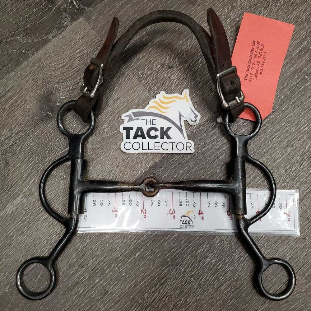 SS Sweet Iron Western Tom Thumb Bit, copper, Leather Chin Strap *gc, rust, v.dirty, scratches, residue, chewed