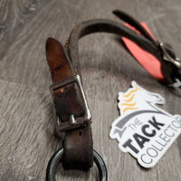 SS Sweet Iron Western Tom Thumb Bit, copper, Leather Chin Strap *gc, rust, v.dirty, scratches, residue, chewed

