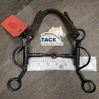 SS Sweet Iron Western Tom Thumb Bit, copper, Leather Chin Strap *gc, rust, v.dirty, scratches, residue, chewed
