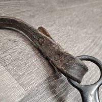 SS Sweet Iron Western Tom Thumb Bit, copper, Leather Chin Strap *gc, rust, v.dirty, scratches, residue, chewed

