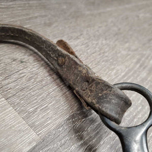 SS Sweet Iron Western Tom Thumb Bit, copper, Leather Chin Strap *gc, rust, v.dirty, scratches, residue, chewed